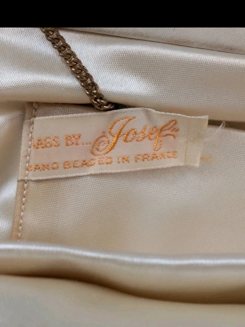 VTG 60s Josef Beaded Sequin Clutch Purse Cream Iridescent Hand Beaded In France